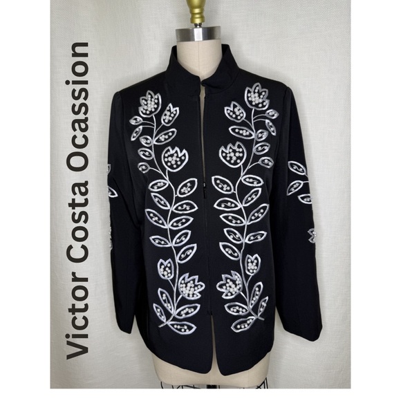 Victor Costa Jackets & Blazers - Victor Costa Occasion Embellished Floral Jacket Black Small Elegant Chic
